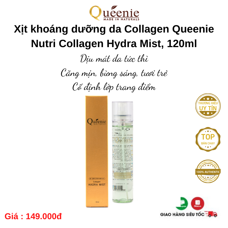 Xịt khoáng dưỡng ẩm bổ sung Collagen Queenie Mỹ phẩm Hàn Quốc 120ml 3 Xit khoang duong da Collagen 120ml
