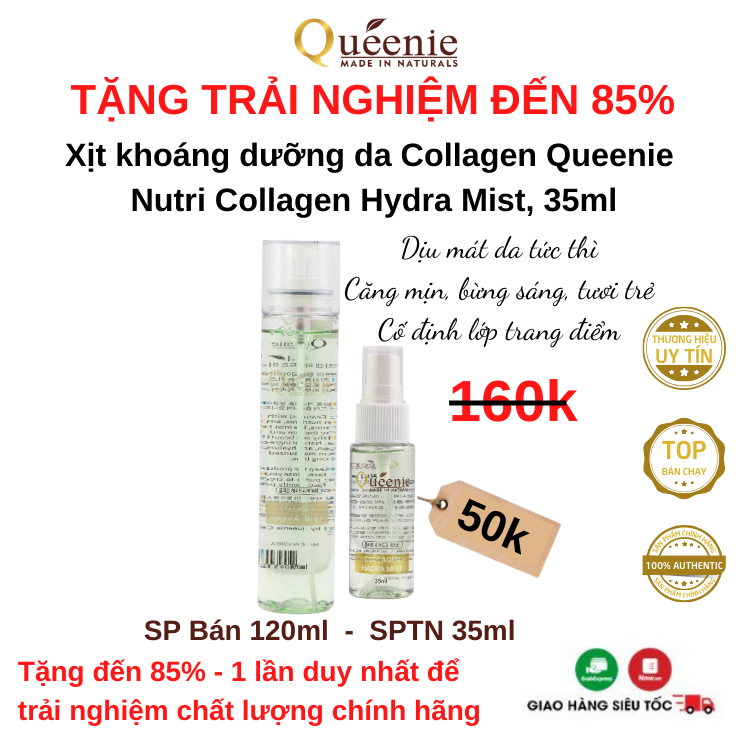 Xịt khoáng dưỡng ẩm bổ sung Collagen Queenie Mỹ phẩm Hàn Quốc 120ml 6 Xit khoang duong da Collagen 35ml