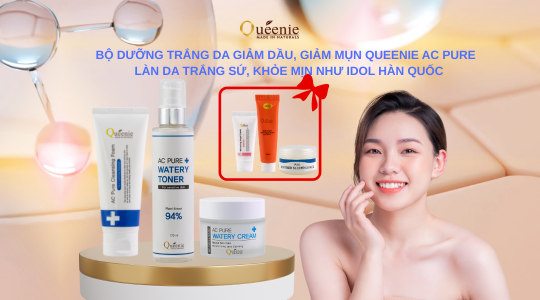 Bộ dưỡng trắng da giảm dầu giảm mụn Queenie AC Pure 5 Sua rua mat trang da Ac 20ml Nuoc hoa hong se khit lo chan long 30ml Kem duong trang da bat tone 10ml 27