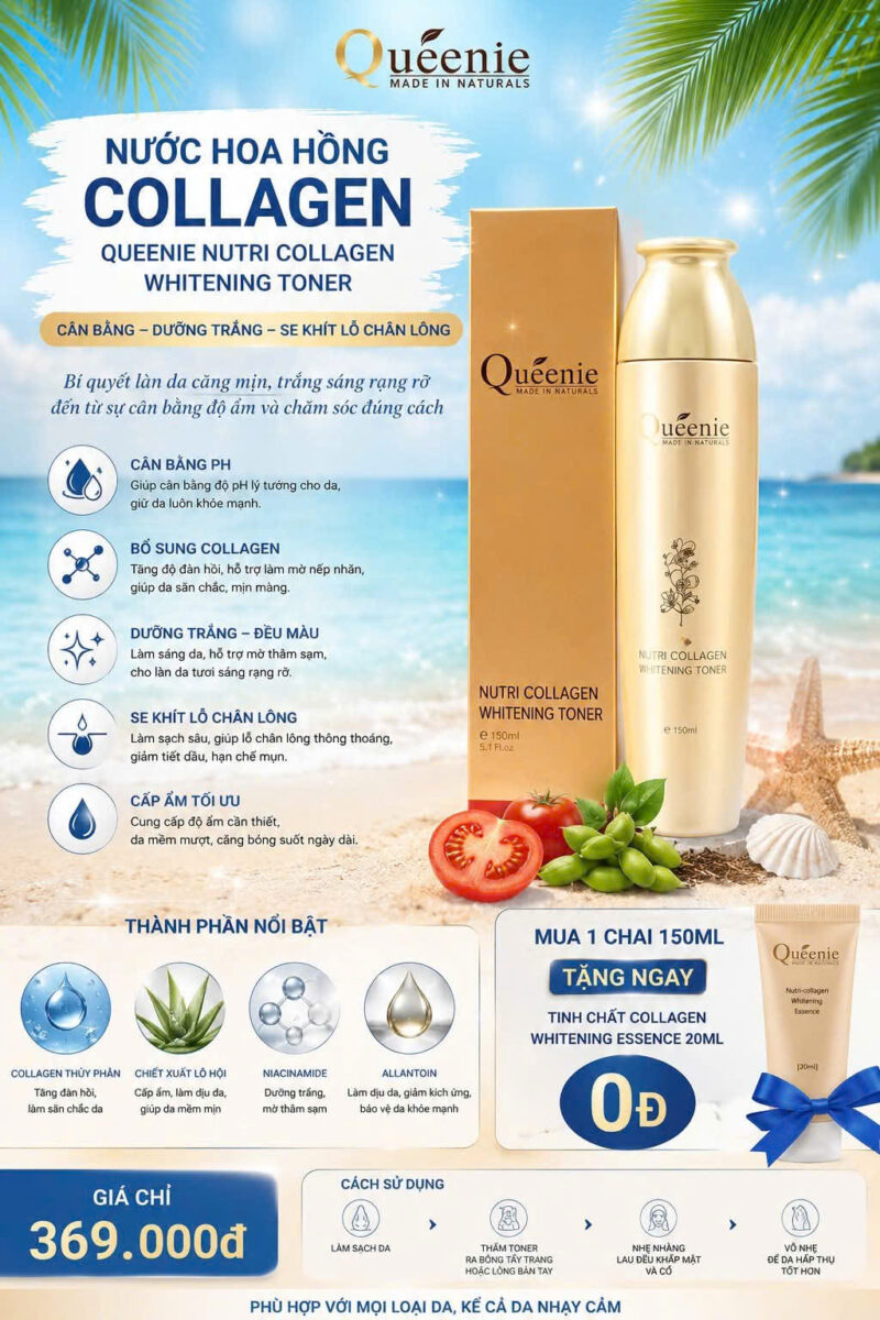 Nước hoa hồng Hàn Quốc Queenie dưỡng trắng da, bổ sung Collagen150ml 19 Toner Q 150ml