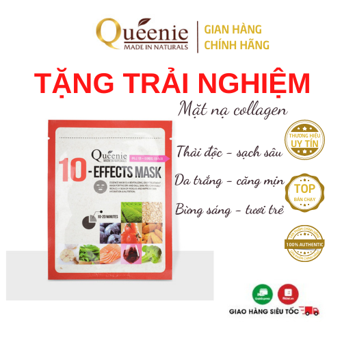 Mặt Nạ Dưỡng Trắng Da Queenie Collagen Thủy Phân, Trứng Cá Hồi Hàn Quốc 21g - 3 Miếng 3 Mặt nạ dưỡng trắng da Queenie trải nghiệm 21gr _ Mỹ phẩm Hàn Quốc