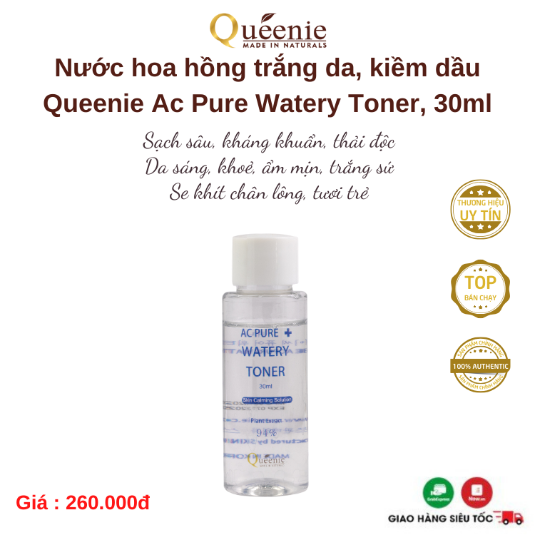 Nước hoa hồng dưỡng trắng Queenie AC Pure trải nghiệm 30ml - Mỹ phẩm Hàn Quốc 3 Nuoc hoa hong AC 30ml 3