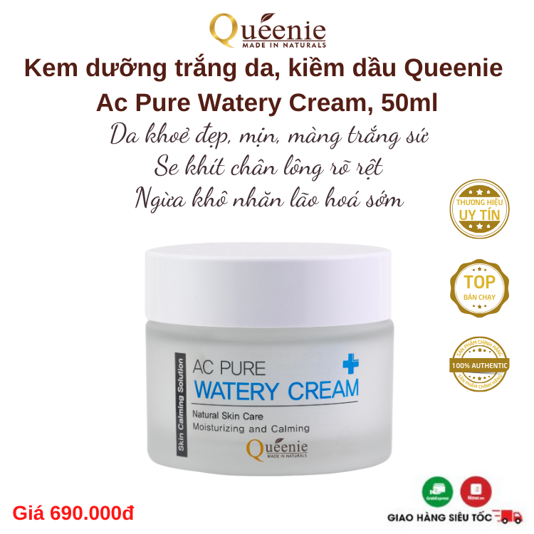 Kem dưỡng bổ sung nước cấp tốc cho da, phục hồi da nhạy cảm và da mụn Queenie AC Pure 50ml 3 Kem duong trang da Ac