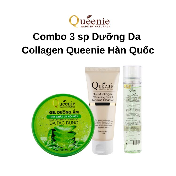 Combo 3 sp Sữa Rửa Mặt, Xịt Khoáng, Gel Lô Hội Collagen Queenie Hàn Quốc 3 Combo 3 sp Dưỡng Da Collagen Queenie Hàn Quốc