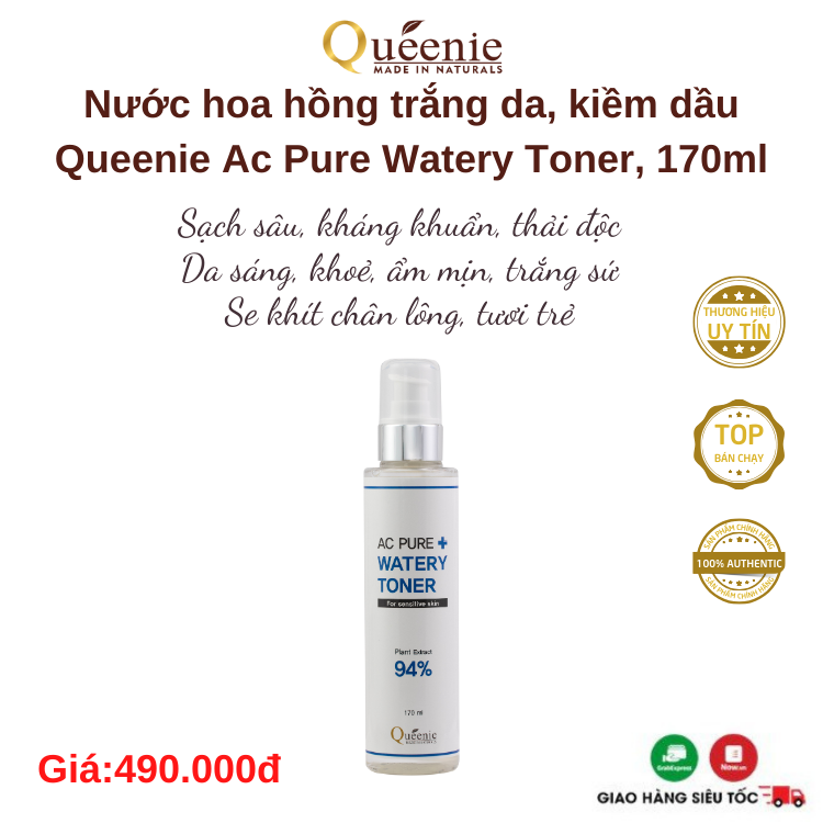 Nước hoa hồng trắng da kiềm dầu Queenie Ac Pure Mỹ phẩm Hàn Quốc 170ml 3 Nuoc hoa hong AC 170ml